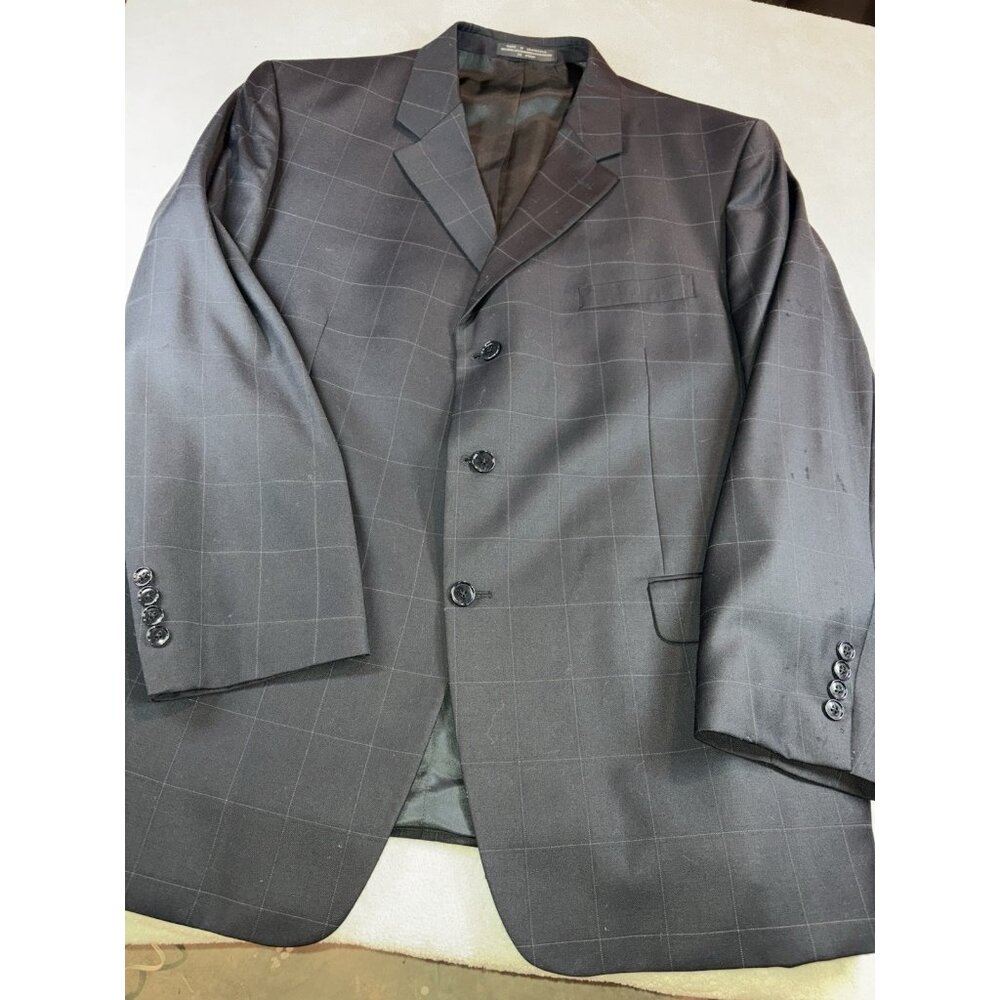Jones New York Men’s 48R Jacket 3-button Windowpane Navy Blue MINOR‎ DAMAGE